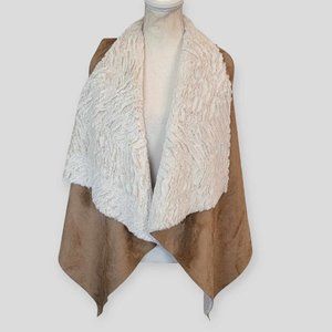DOLCE CABO Womens Brown Faux Fur Open Vest Soft  Jacket Size Large